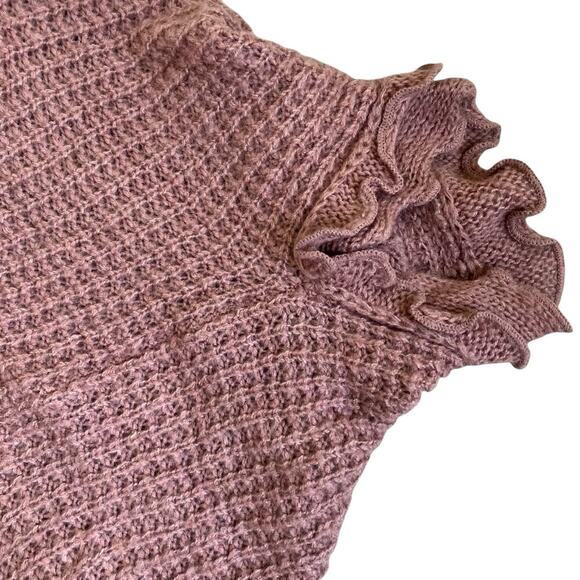 Anthropologie Moth Sz XS Rocia Ruffled Coccon Cardigan Waffle Knit Mauve Boho - Picture 9 of 16